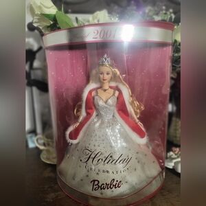 2001 Holiday Celebration Barbie Doll with Silver Gown.